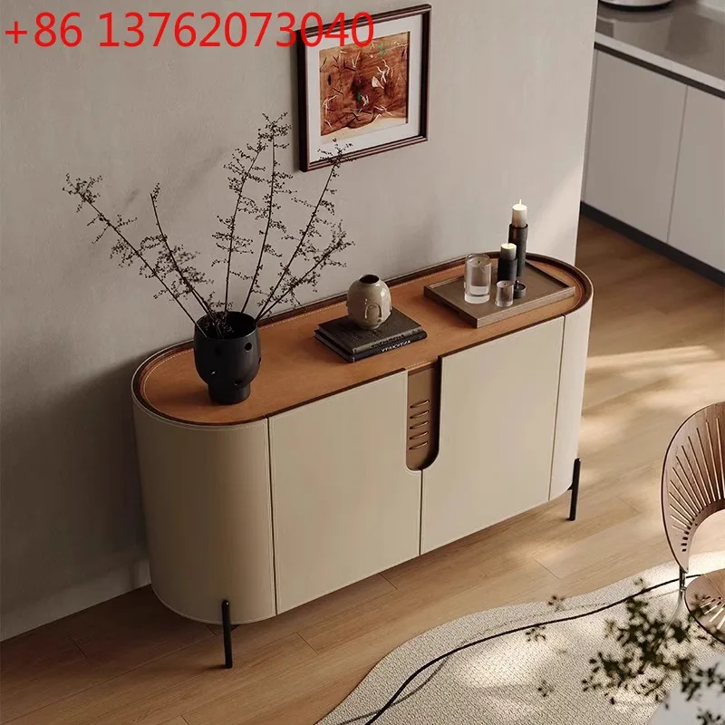 

TTInternet celebrity Italian minimalist side cabinet rock slab wabi-sabi wind saddle leather door locker living room entrance