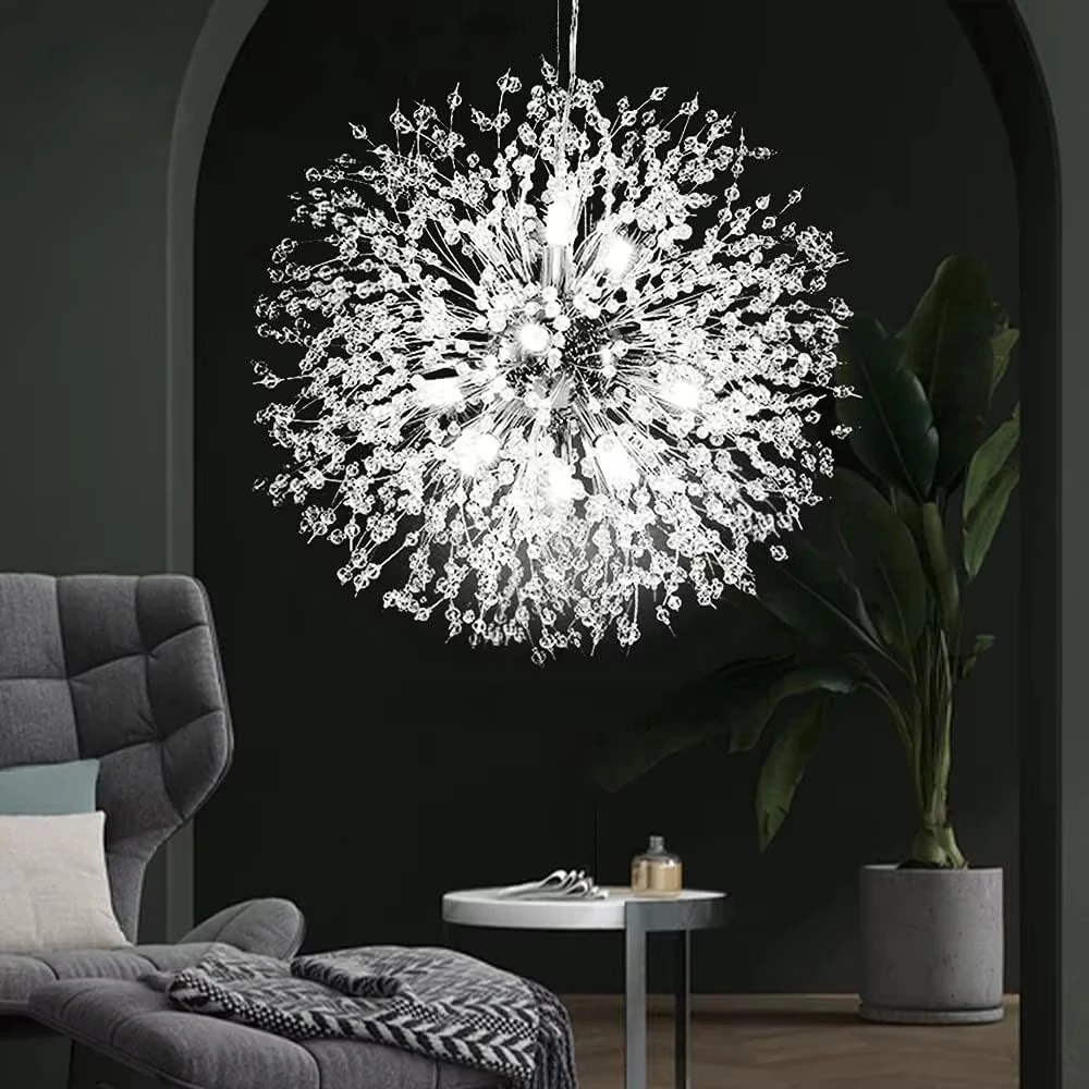 Modern Chrome Bedside Crystal Pendant Lamp Chandelier Light Round Crystal Hanging Chandelier For Bedroom Living Room Dining Room