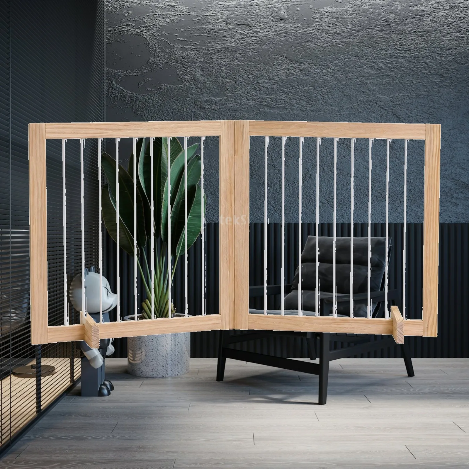 Foldable Wooden Pet Gate Space-Saving Wooden Pet Barrier with Stabilizing Wedges for Cat Owners, Indoor Home Use, Doorways