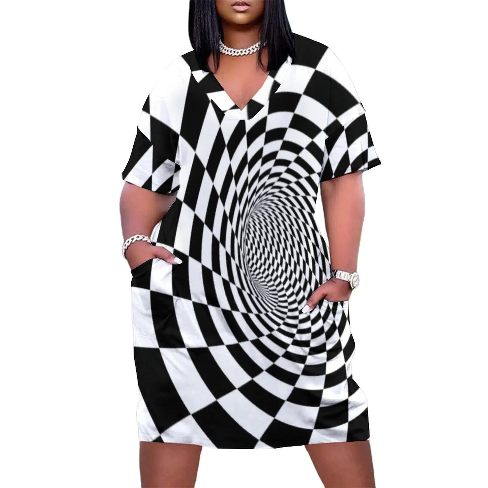 

Checkered Vortex Loose Pocket Dress Dresses for wedding party dress for women summer Womens dresses luxury woman party dress