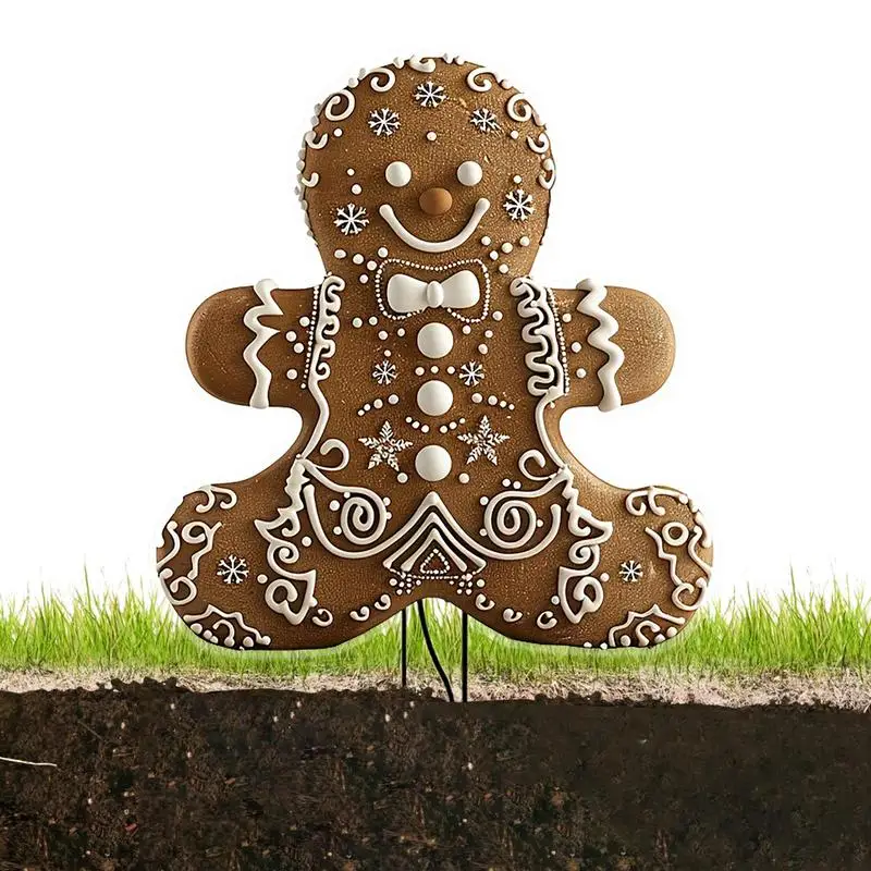 Christmas Yard Signs Acrylic 2D Flat Christmas Sign Gingerbread Weatherproof Plug Garden Decoration Seasonal Gingerbread Signs