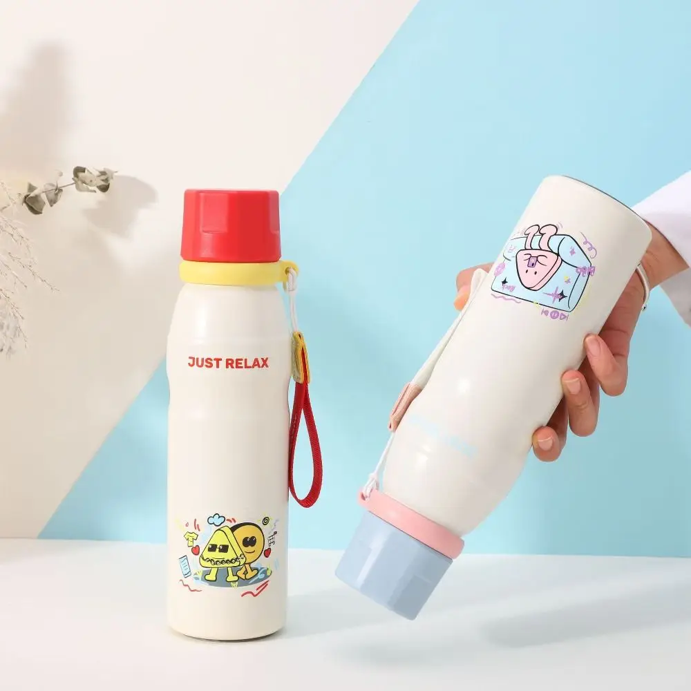 

650ml Cartoon Insulation Cup 316 Stainless Steel Large Capacity Vacuum Flask Double Drink With Straw Thermos Water Bottle Kid