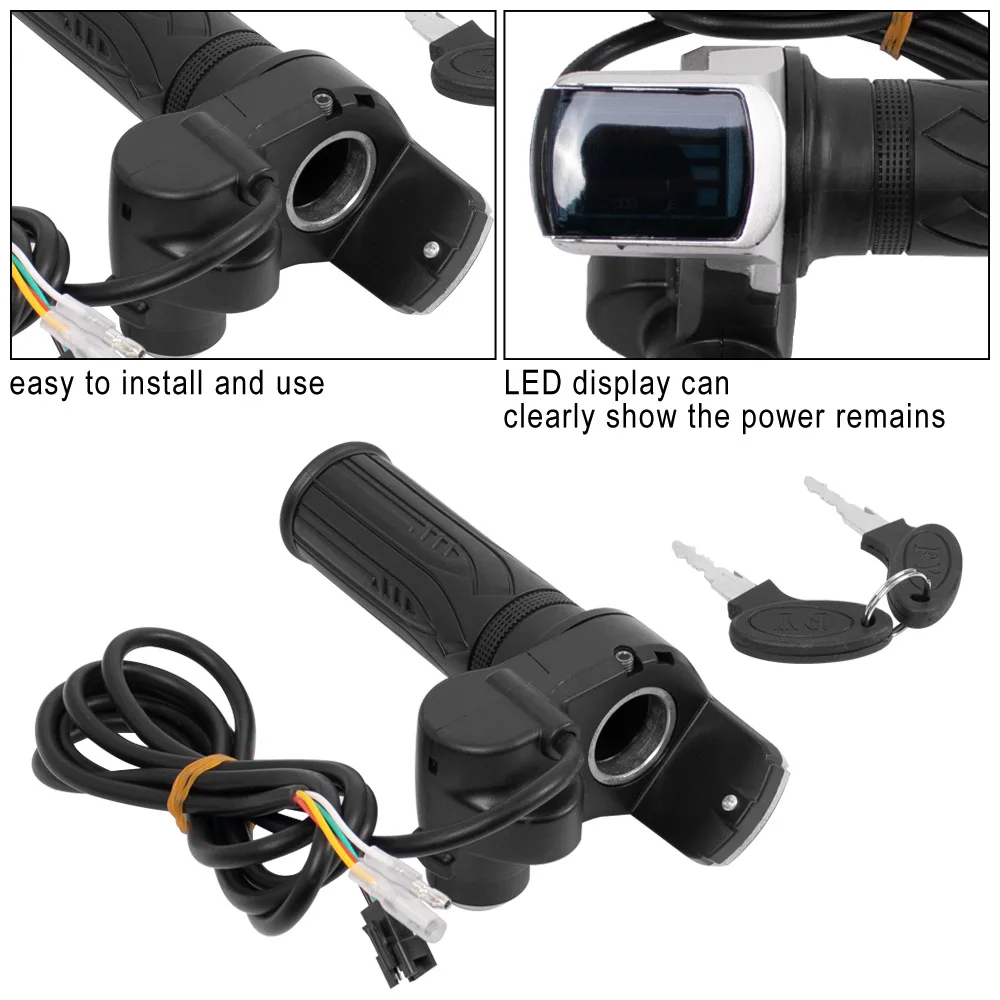 36V 48V 60V Electric Bicycle Throttle Grip E-bike Handlebar with Lock Ebike Scooter Accelerator Power Indicator Key LED Display