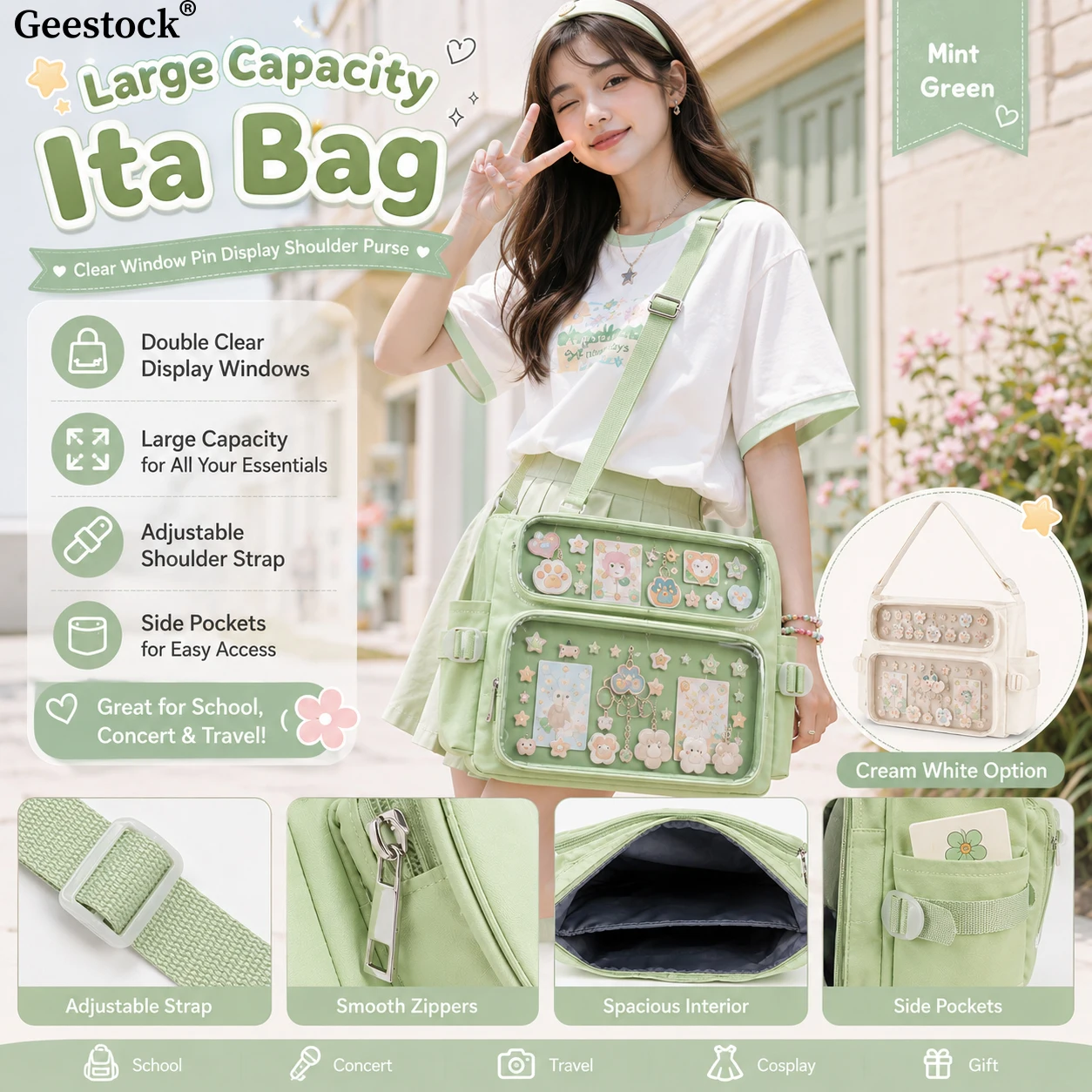

Clear Window Ita Bag Large Capacity Pin Display Shoulder Purse Anime Kpop Fans School Concert Cosplay Travel Crossbody Bag Gift