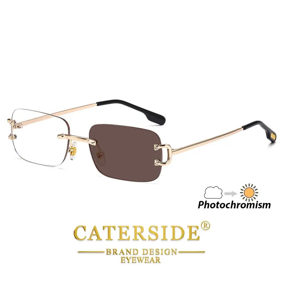 CATERSIDE Neue Modische Herren- und Damen-Blaulichtfilter-Brille Hochwertige Metall-Quadratische Rahmenlose Photochrome Brille – Detail 9