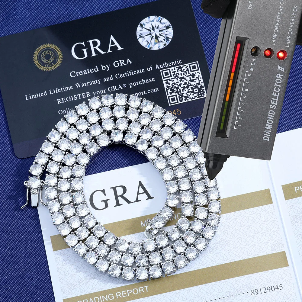 

Теннисная цепочка из стерлингового серебра 925 пробы с муассанитом Vvs, ювелирные изделия, 3 мм, 4 мм, 5 мм, теннисная цепочка со льдом и бриллиантами, ожерелье для мужчин и женщин