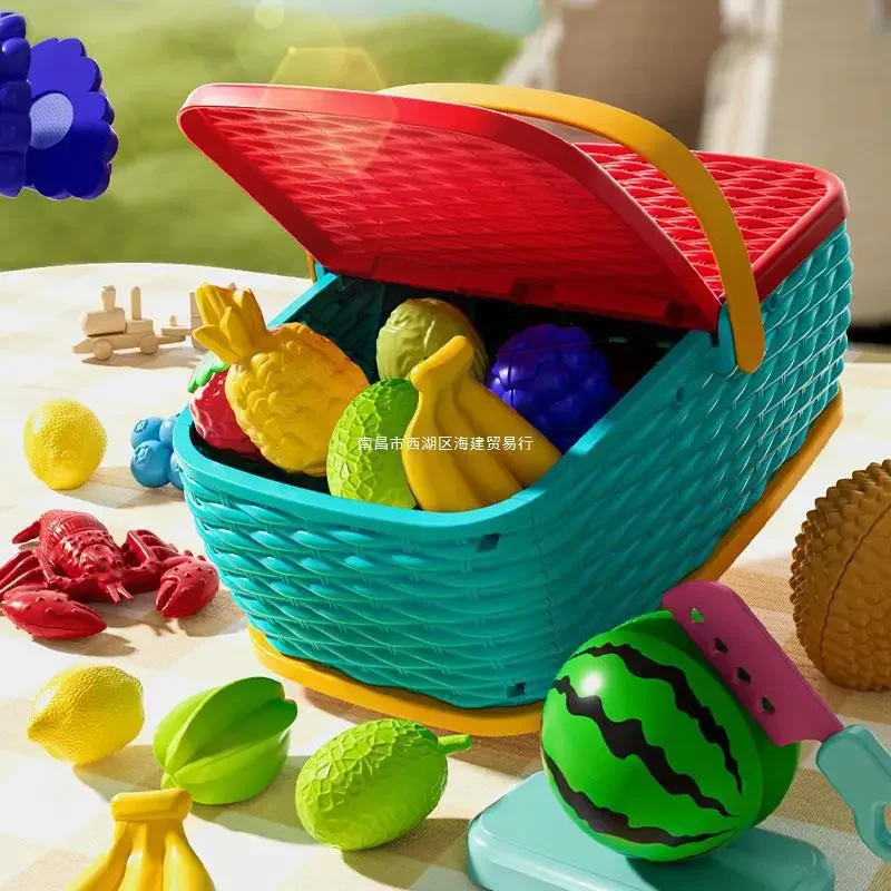 Bambini simulazione cucina frutta Checker hamburger Pizza Play House Toys campeggio cestino da Picnic portatile