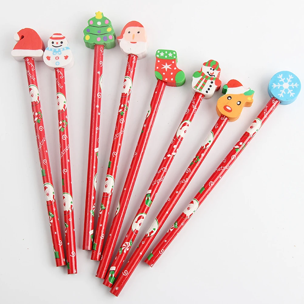 

24pcs Christmas Theme Pencils Merry Christmas Pencils Eraser Topper Pencils Christmas Party Favor Wooden Xmas Pencils Random
