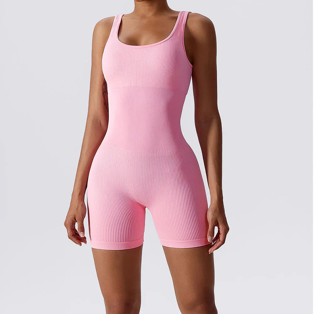 Spring Seamless One-Piece Shorts Yoga Suit Dance Belly Tightening Fitness Workout Set Bodysuit Gym Clothes Push Up Sportswear