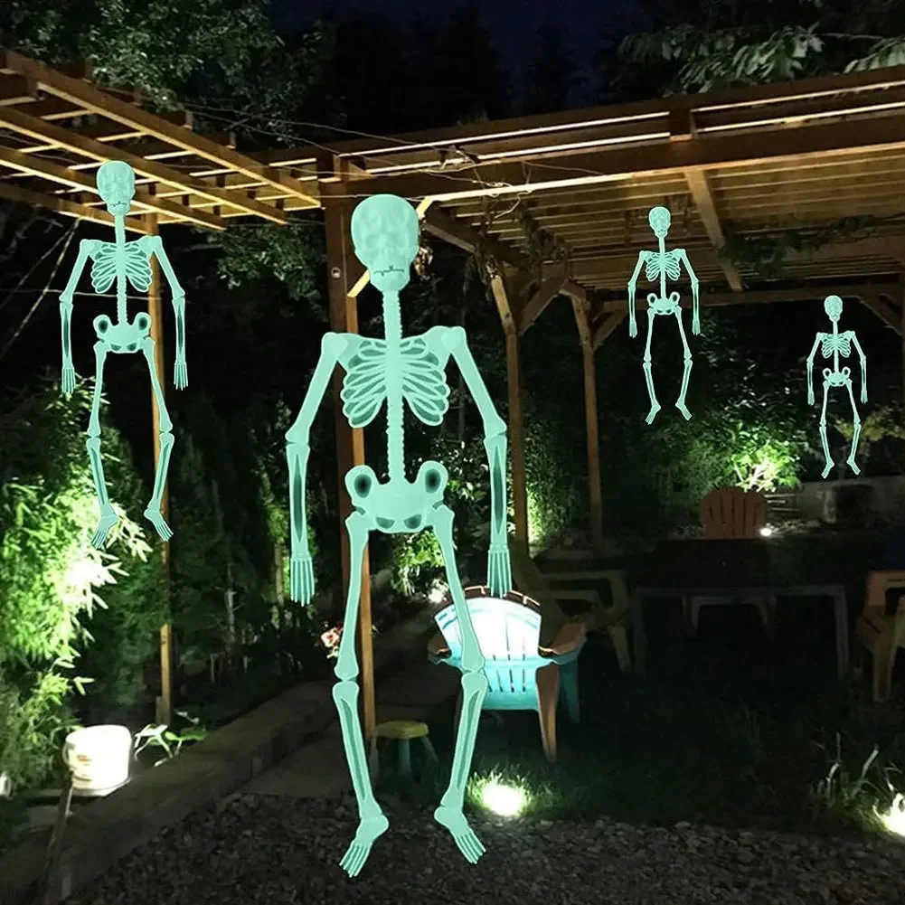 Gruselige Halloween-Requisiten Leuchtendes Hängendes Skelett Halloween-Party Haus Außenbereich Garten Dekoration Beweglicher Leuchtender Künstlicher Schädel – Detail 3