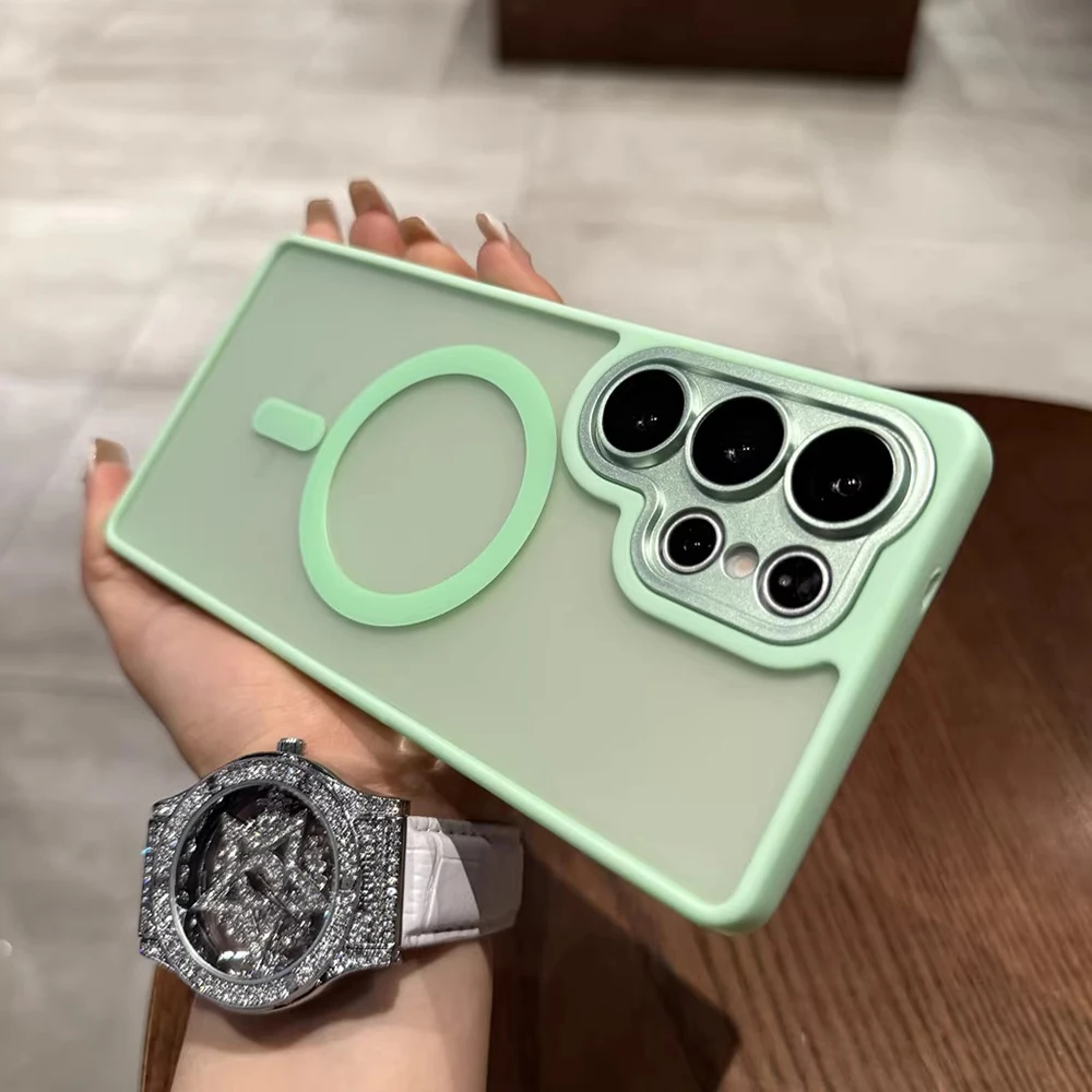 Fashion Magnetic Transparent Matte Phone Cases For Samsung Galaxy S26 S25 S24 S 26 Ultra Plus S26Ultra For Magsafe Clear Cover