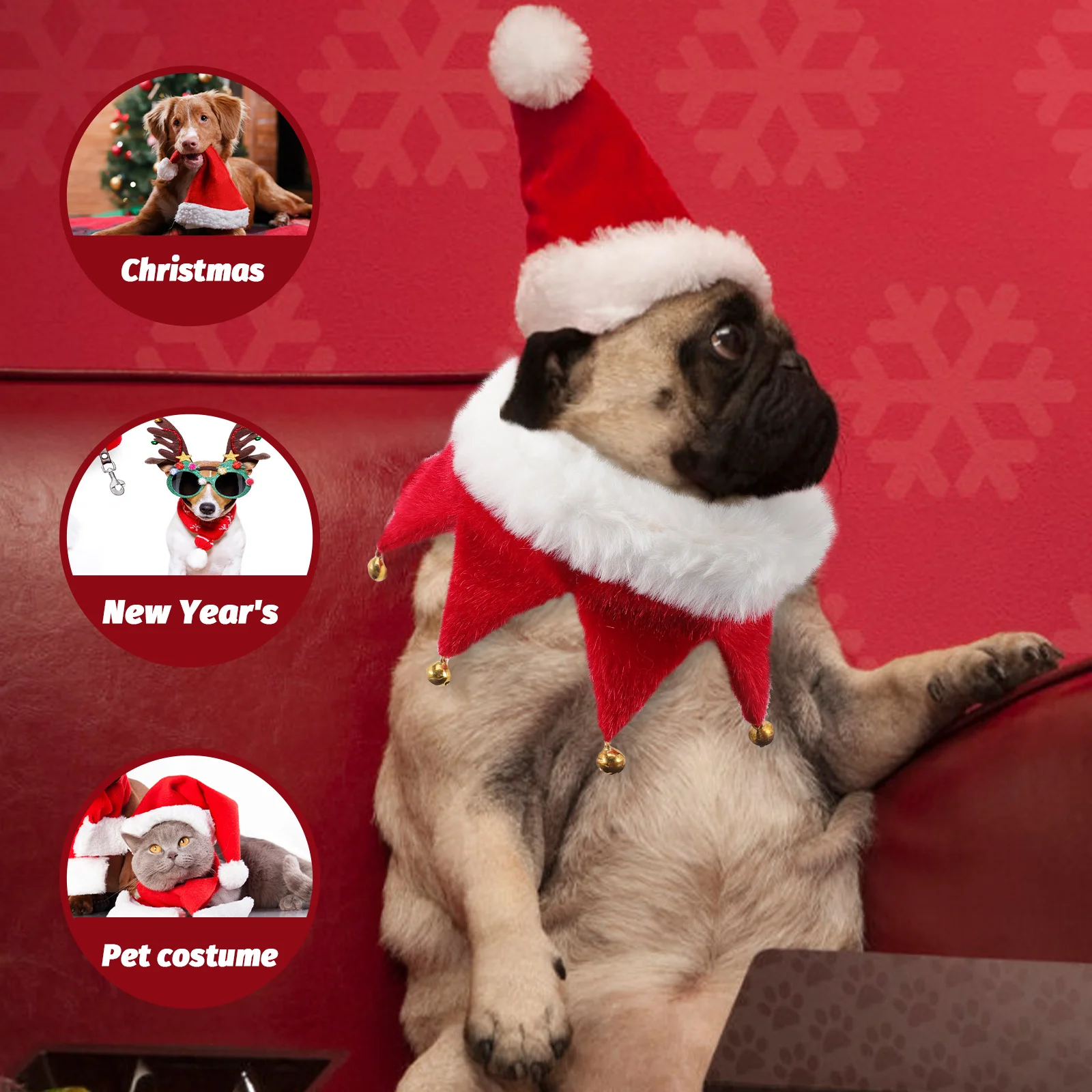 

Christmas Pet Collar Bells Dogs Cats Waterproof Polyester Large Breed Litter Puppy Holiday Party Decorations Festive Dog
