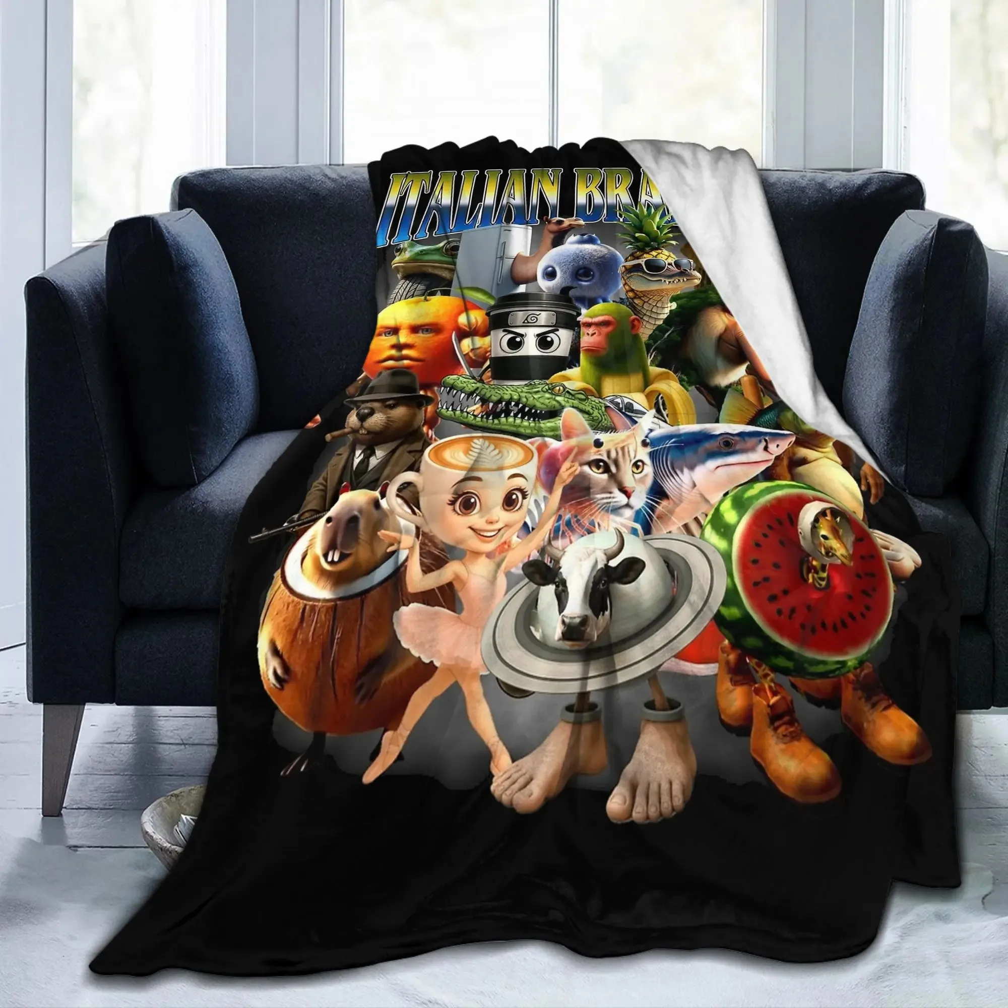 الإيطالية Brainrot Meme منقوشة الفانيلا بطانية لينة مريحة دافئة متعددة الأغراض في الهواء الطلق التخييم السفر هدية بطانية للنشر #5