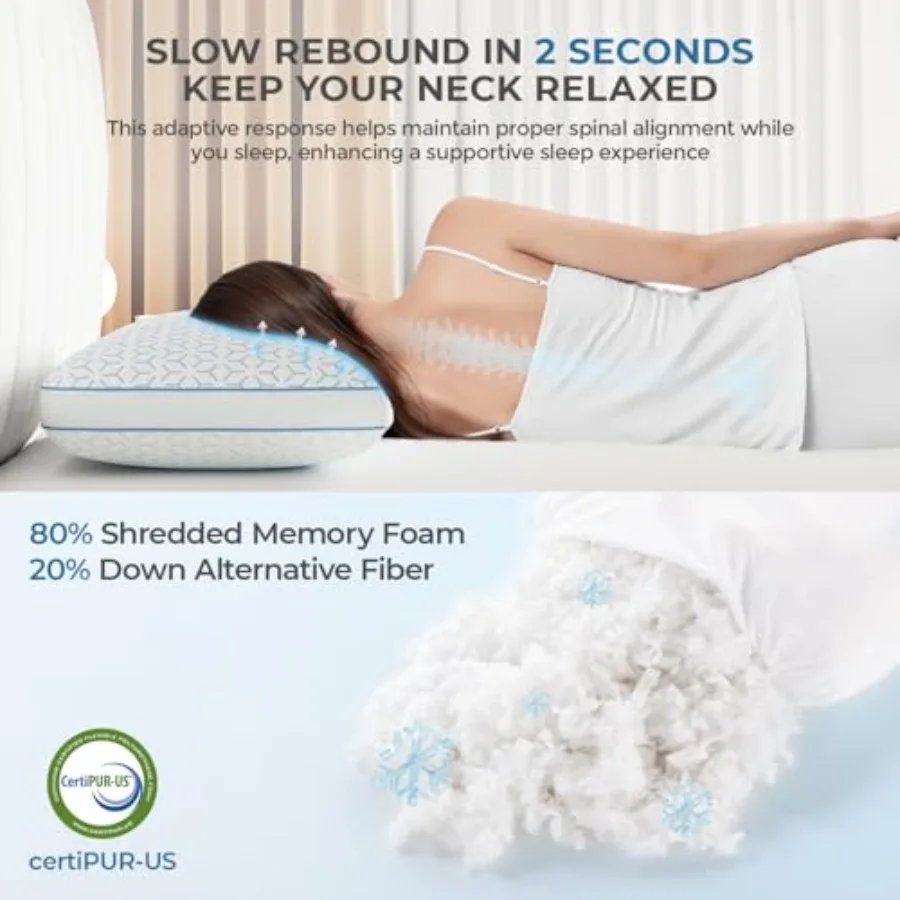 Cooling Pillows Size Set of 2, Shredded Memory Foam Pillows 2 Pack for Hot Sleepers, Cold Bed Pillows for Sleeping, Washable wi view 4