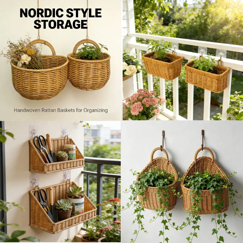 Wall Mounted Hanging Basket Imitation Rattan Fruit Vegetable Multinational Organizer Home Kitchen Decor Sundries Storage Holder