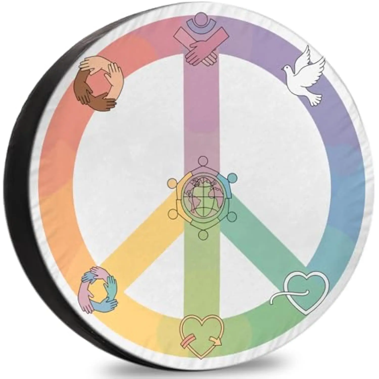 Housse de pneu de secours Peace Love Unity, accessoires de camping-car résistants aux intempéries, 14 pouces