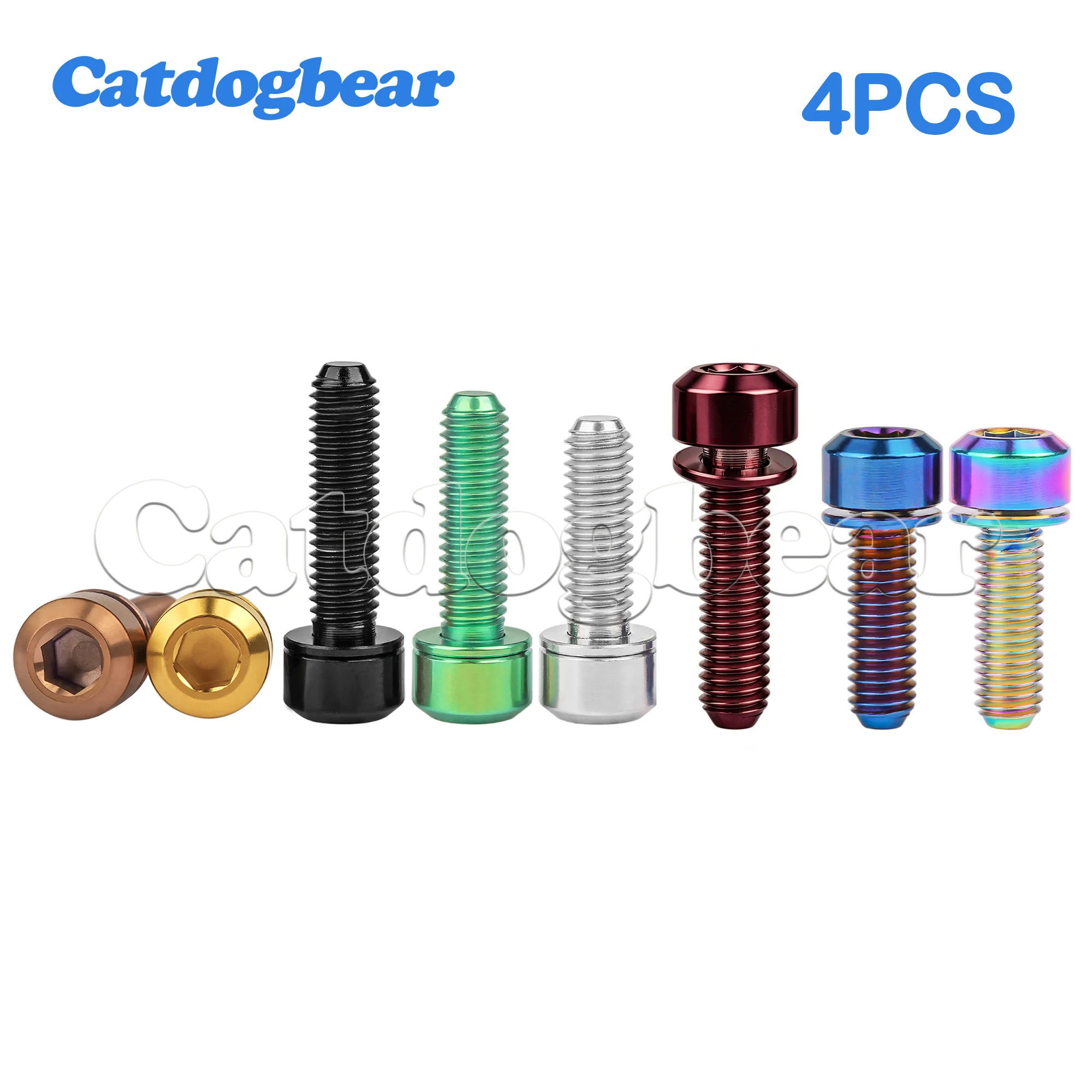 Catdogbear  Titanium Bolts M5x16/18/20mmHex Head with Washer Bicycle Stem Screws for MTB / Road Bicycle