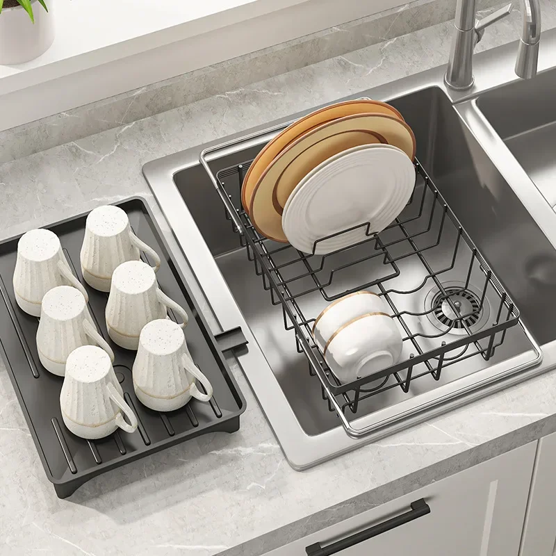 Durable Sink Drain Basket Retractable Sink Dish Drain Rack Dish Storage Rack Kitchen Fruit and Vegetable Shelf
