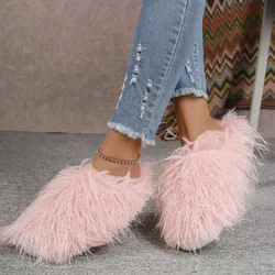 Women's Autumn Winter Mongolian fur Slippers Plus Size Woman Luxury Furry Faux Fur Slippers Plush Warm Home Cotton Fur Slides