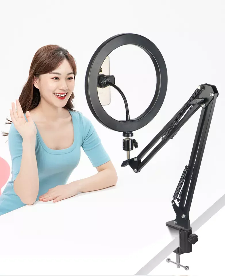 Camera Phone Tripod Table Stand Set Overhead Shot Photography Adjustable Arm For Ring Light Lamp Studio Kit Dimmable Selfie Live