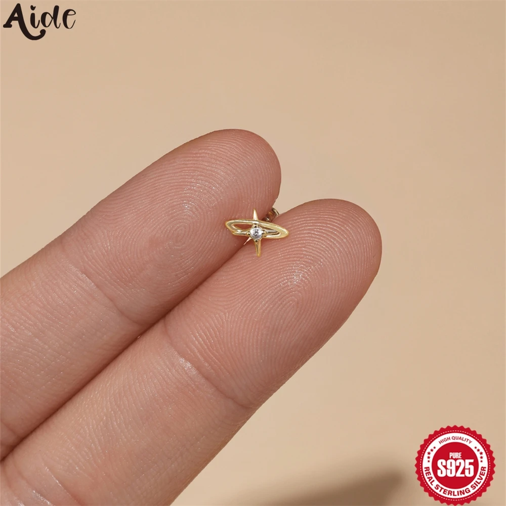 Aide S925 Sterling Silver Star Planet Cartilage Stud Earrings Dainty 18K Gold CZ Celestial Ear Bone Piercing Jewelry for Women