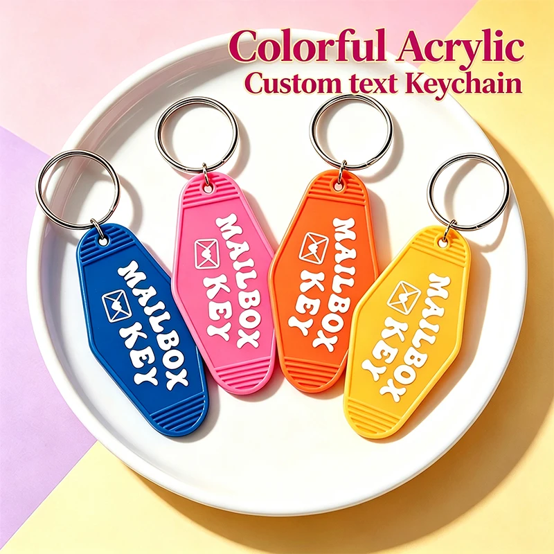 Colored Acrylic Custom Text Logo Keychain Personalized Retro Motel Keychain Pendant Bag Charm Car Key Tag Commemorative Gifts
