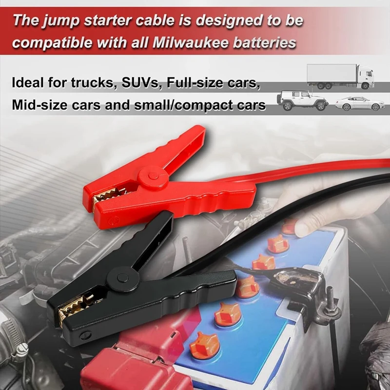 Morsetti per cavi di ponticello per avviamento a ponticello batteria Milwaukee M18 18V, avviamento a ponticello batteria portatile 8AWG per utensile elettrico