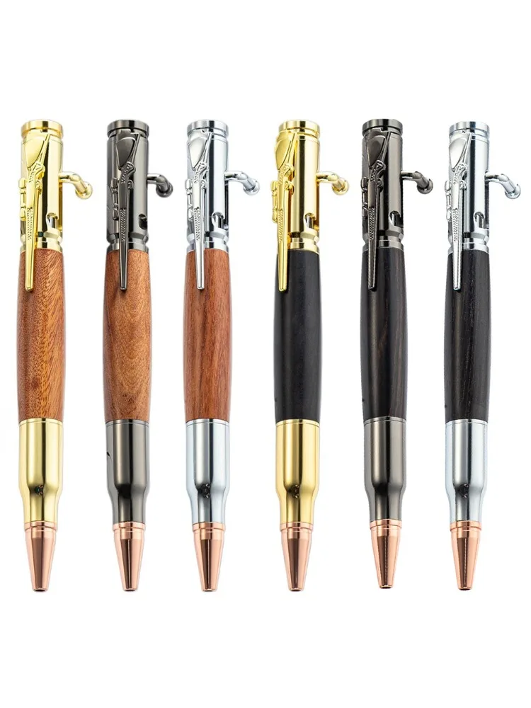 1 Stück Metall-Holz-Kugelschreiber, pistolenförmiger Klickstift, glattes Schreiben für Büro und Schule