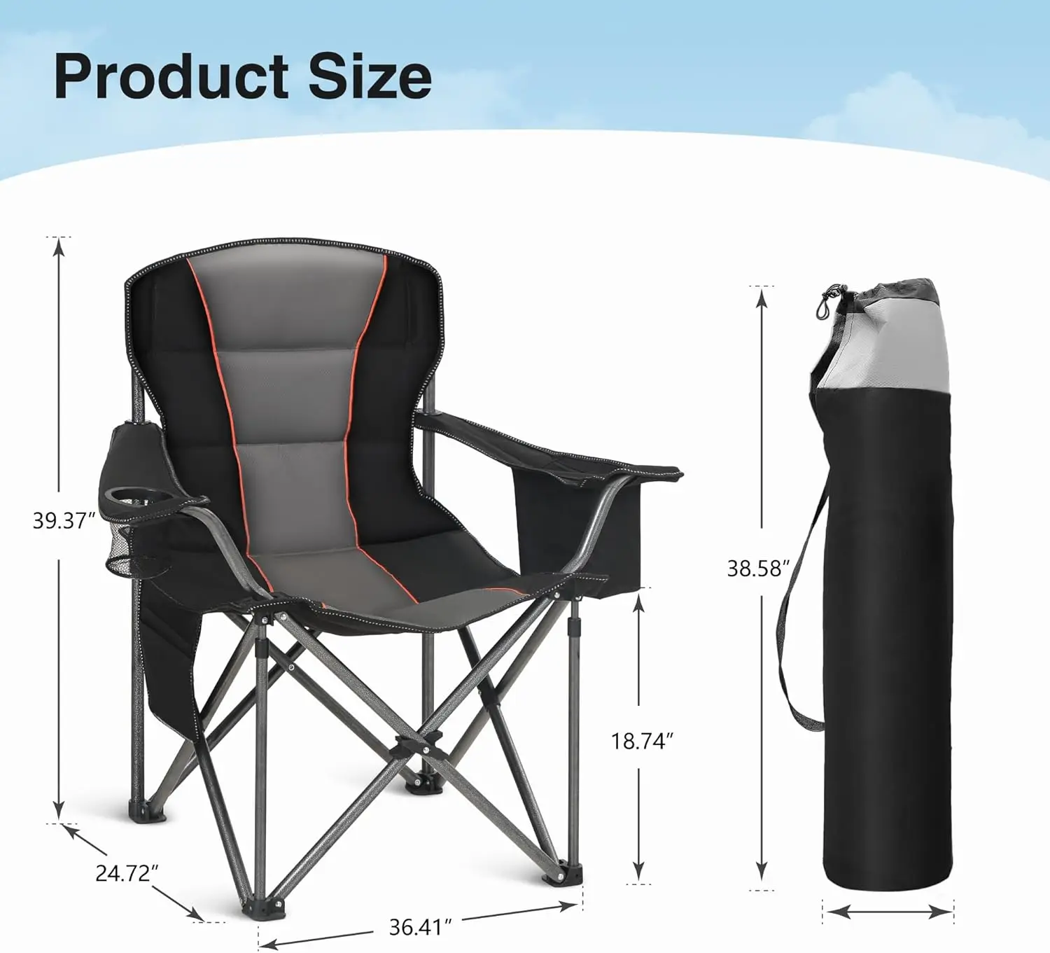 Portable Camping Folding Chair, Heavy Duty Foldable Outdoor Chair, Camp Chair with Cup Holder and Cooler Bag for Caamp