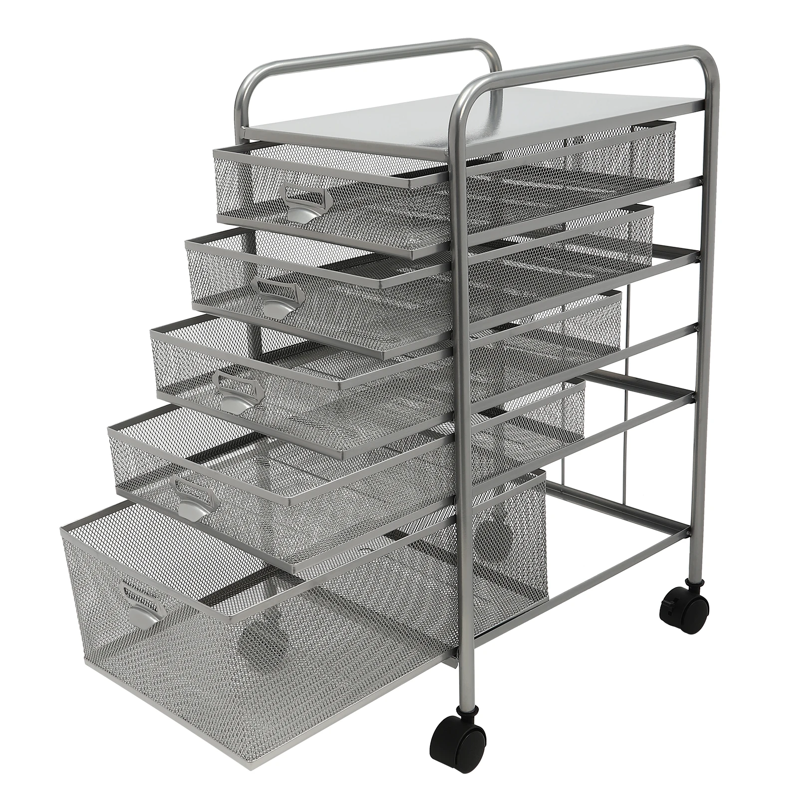 

Silver Metal Mesh File Cabinet - 5-Tier Rolling Storage Organizer with High Load Capacity