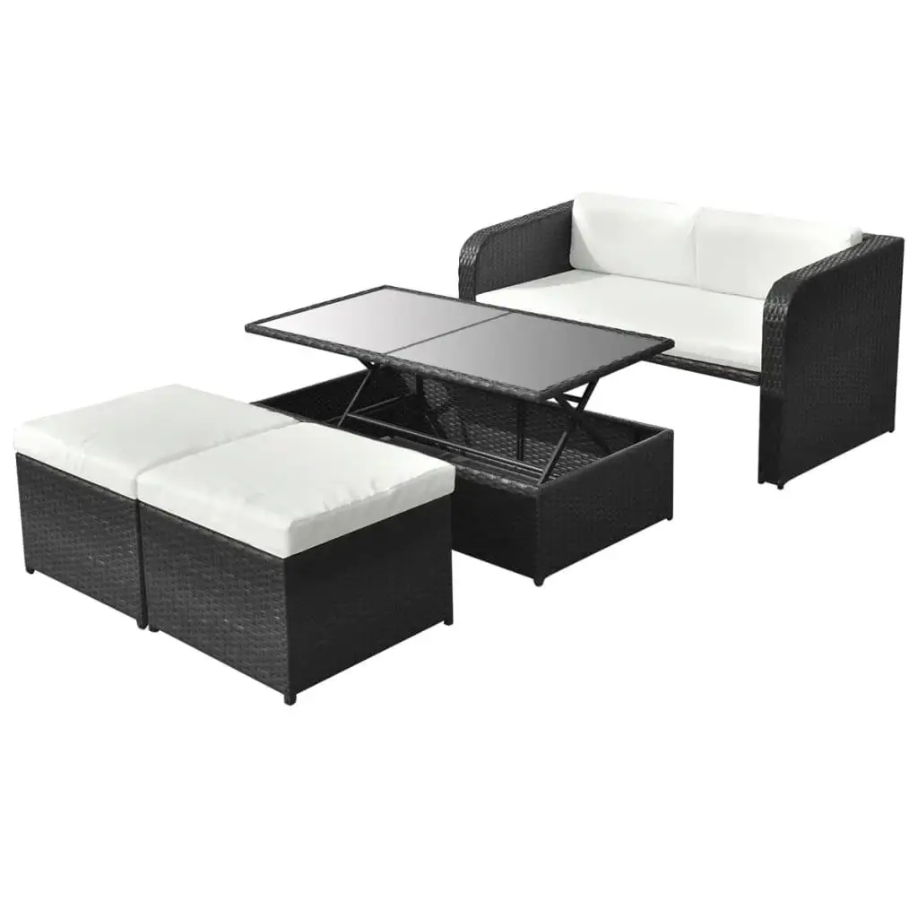 4-Piece  Poly Rattan Patio Lounge Set with Cushions - Stylish Outdoor Seating