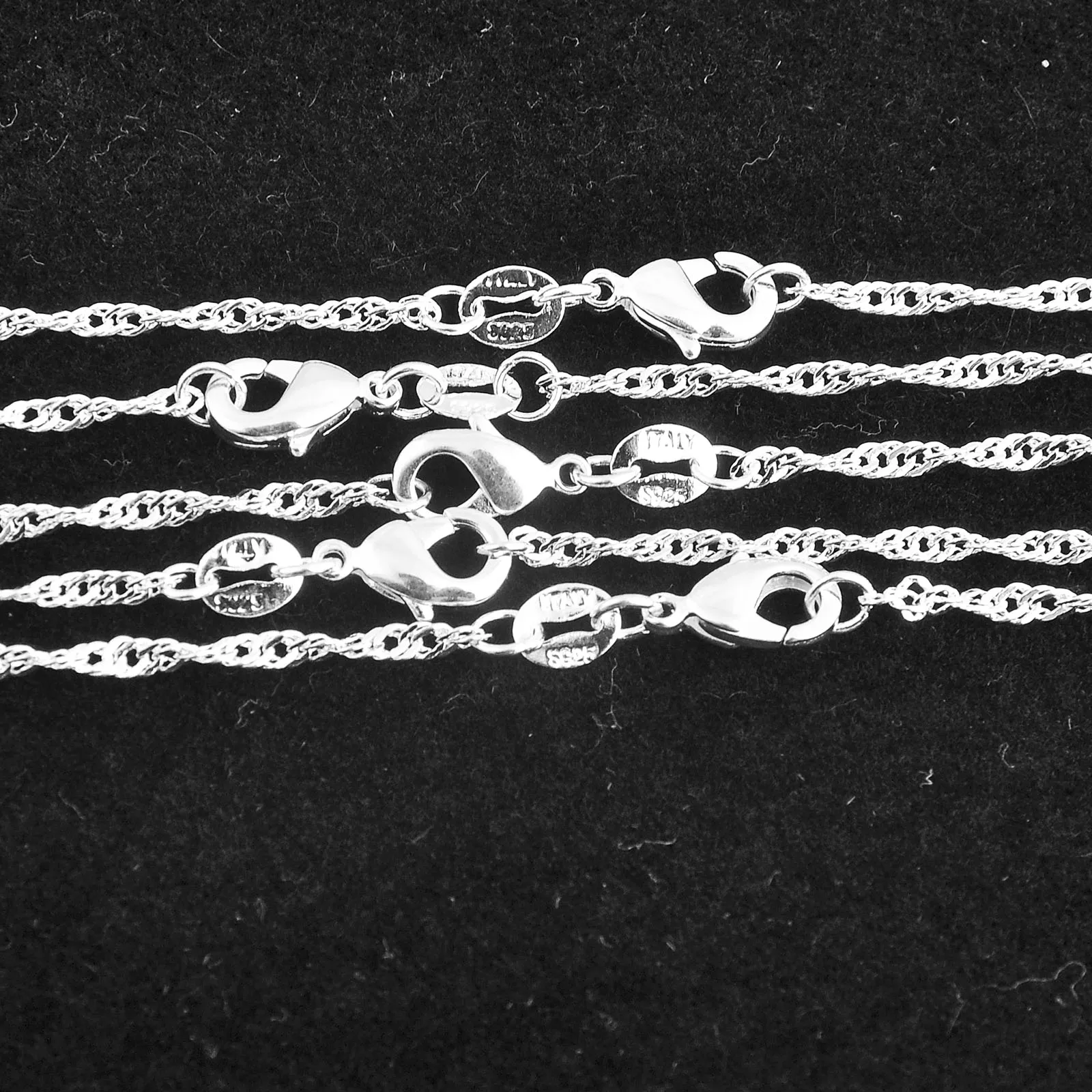 Promotion Wholesale Solid 925 Sterling Silver Beautiful Water Wave Necklace Singapore Chain With Lobster clasps 16\