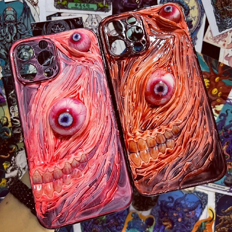 4108 Original 3D hecho a mano funda para teléfono móvil Cthulhu ojos luminosos calavera dientes funda para teléfono móvil personalizado regalo de Navidad y Halloween