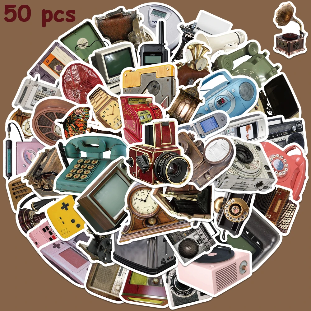 50pcs Retro Electronic Devices Camera Phone Clock Stickers Vintage Graffiti Decals For Laptop Skateboard Computer Phone Stickers