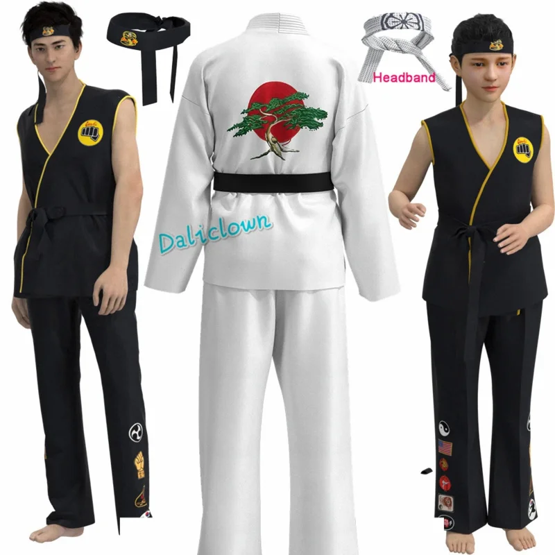 Jogo anime kof cosplay traje crianças homem branco cobra kai val armorr karate uniforme taekwondo roupas gladiador role play traje