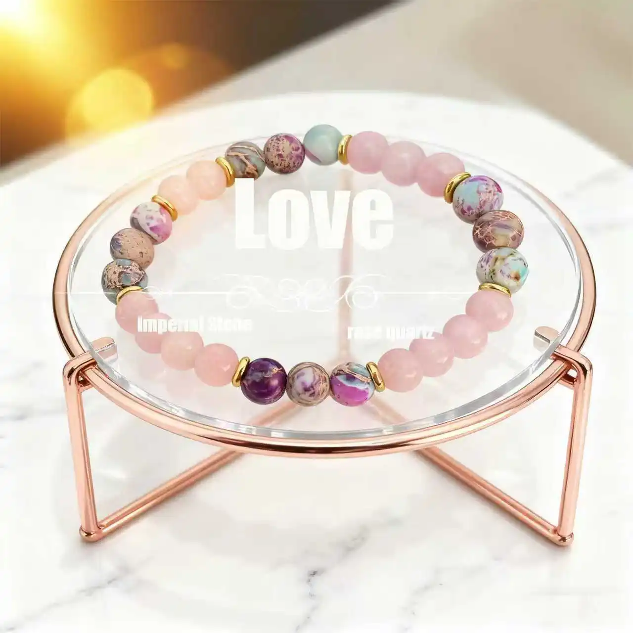 Buntes Imperial-Jaspis-Rosenquarz-Perlenarmband, Damen-Modeschmuck für Liebe und Freundschaft, Charm-Armband für Frauen – Detail 5