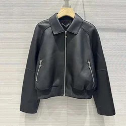 Genuine Leather Jacket Turn-Down Collar Clothes Cortex Delicate Casual Style Women Coat Spring And Autumn Short Length