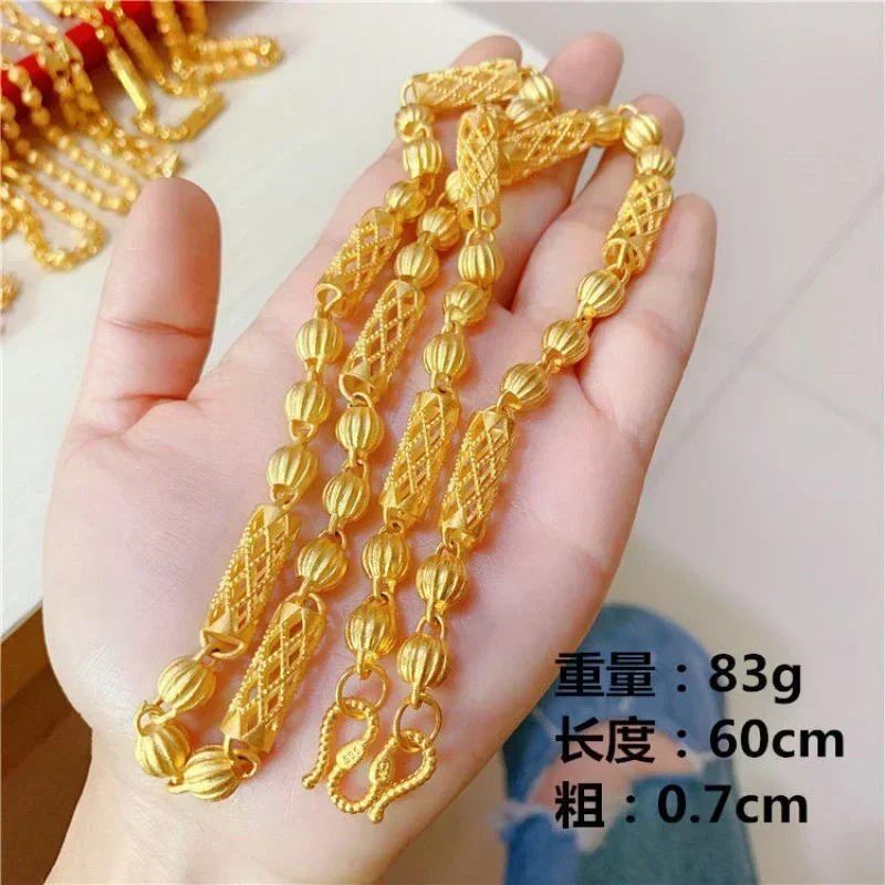 Real gold 999 necklace AU999 Internet celebrity ball chain transfer domineering 24K mens and womens jewelry metal stamps