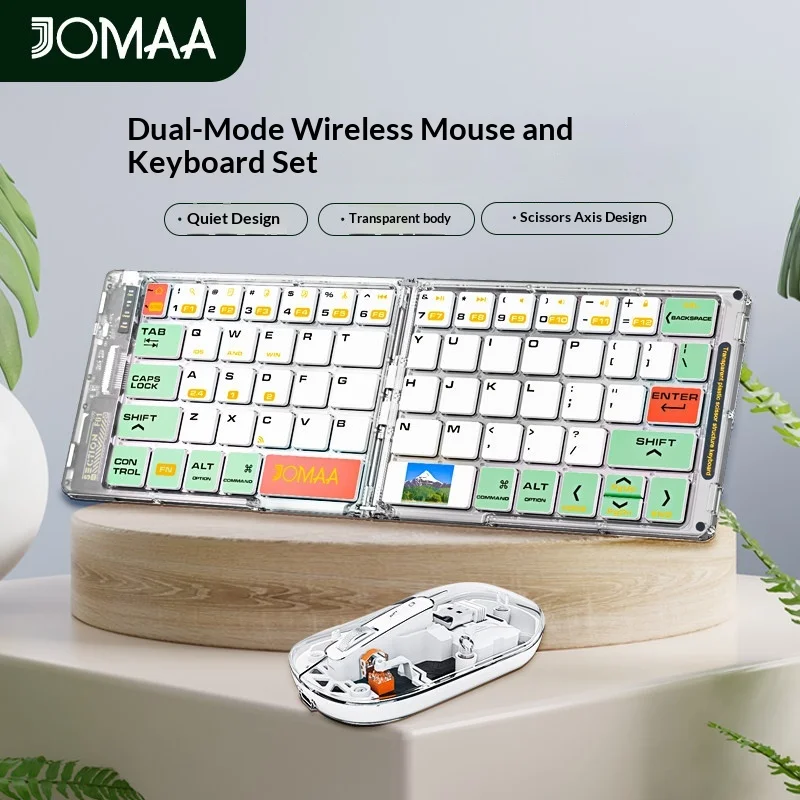 

JOMAA Foldable Wireless Keyboard Mouse Set 2 4G Bluetooth Dual Mode Rechargeable Quiet Transparent Portable For Office Travel