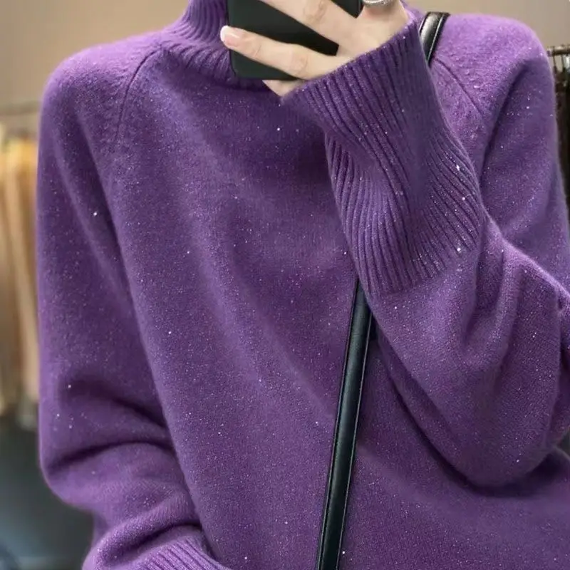 

Women's Clothing Korean Style Thickened Sweater Autumn and Winter Base Sweater Knitted Turtleneck Loose Top