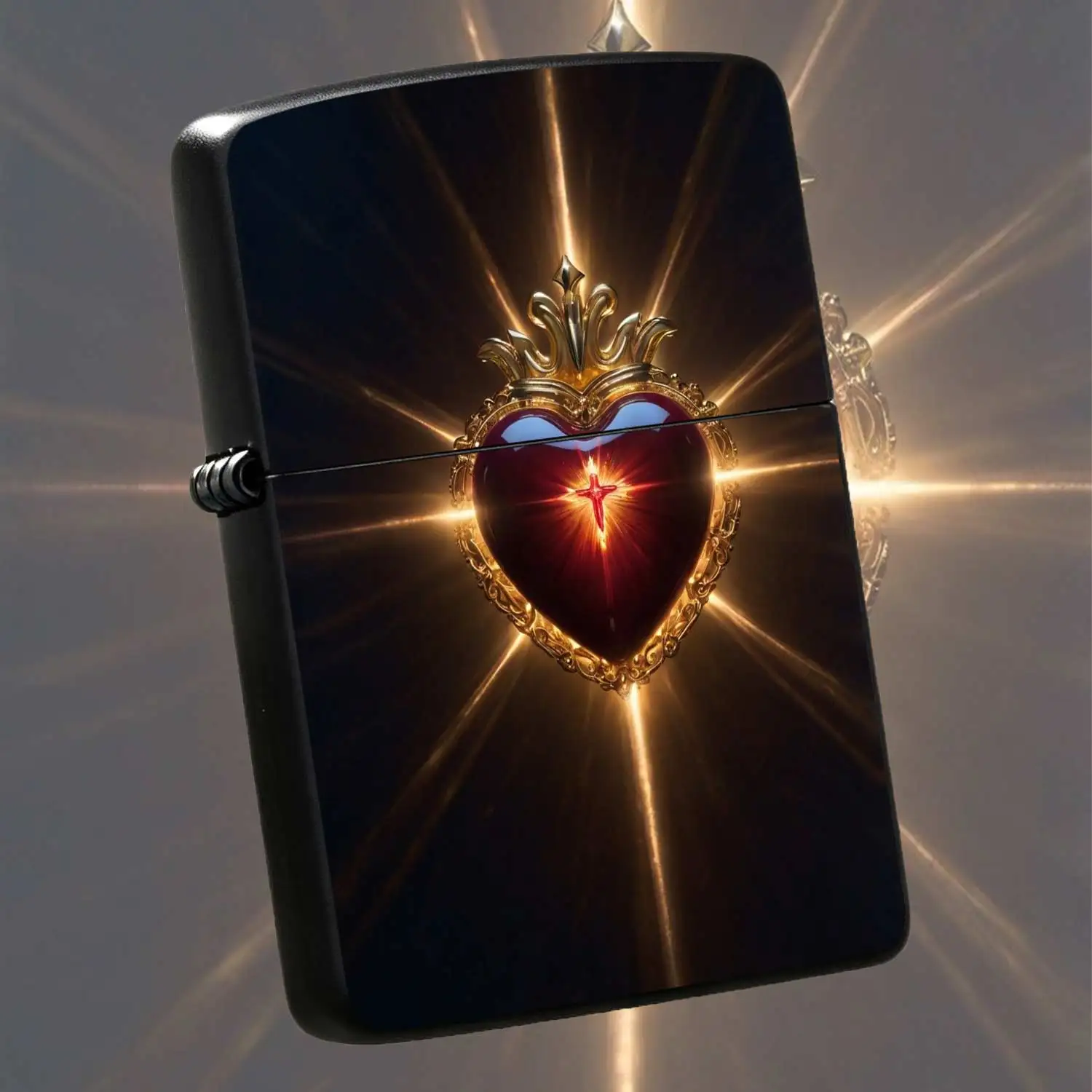 Reusable Flip-Top Pocket Metal Lighter, Windproof Lighter with Sacred Heart Relief, Refillable Fuel Portable Lighter, Exquisite Religious Element Gift, Durable Igniter for Daily Carry and Humorous and Fun Lighter