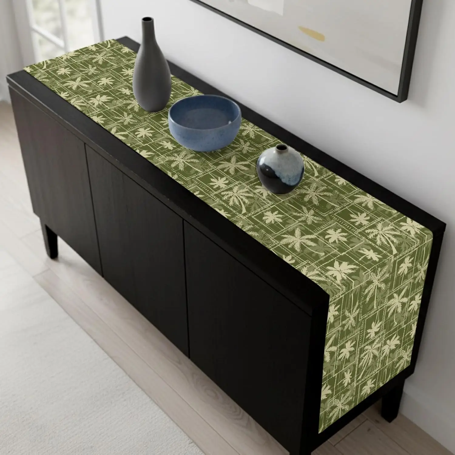 【Tropical Palm】Linen Table Runner, Durable, Universal Table Runner for Family Gatherings, Parties & Indoor/Outdoor Use