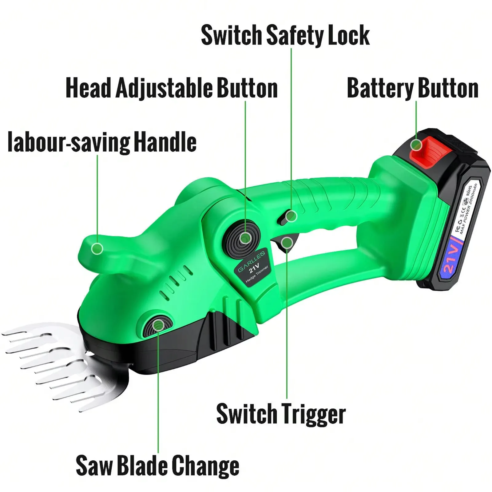 

Беспроводные ножницы для травы 2-в-1, триммер для живой изгороди, беспроводная ручная машинка для стрижки травы с батареей 2000 мАч, коротким и длинным лезвием