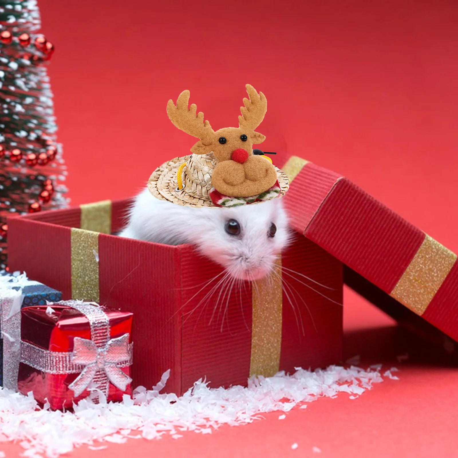 

Small Hamster Elk Theme Christmas Cartoon Hat Adjustable Xmas Cap Small Animal Pet Photo Prop Hat Pet Accessories