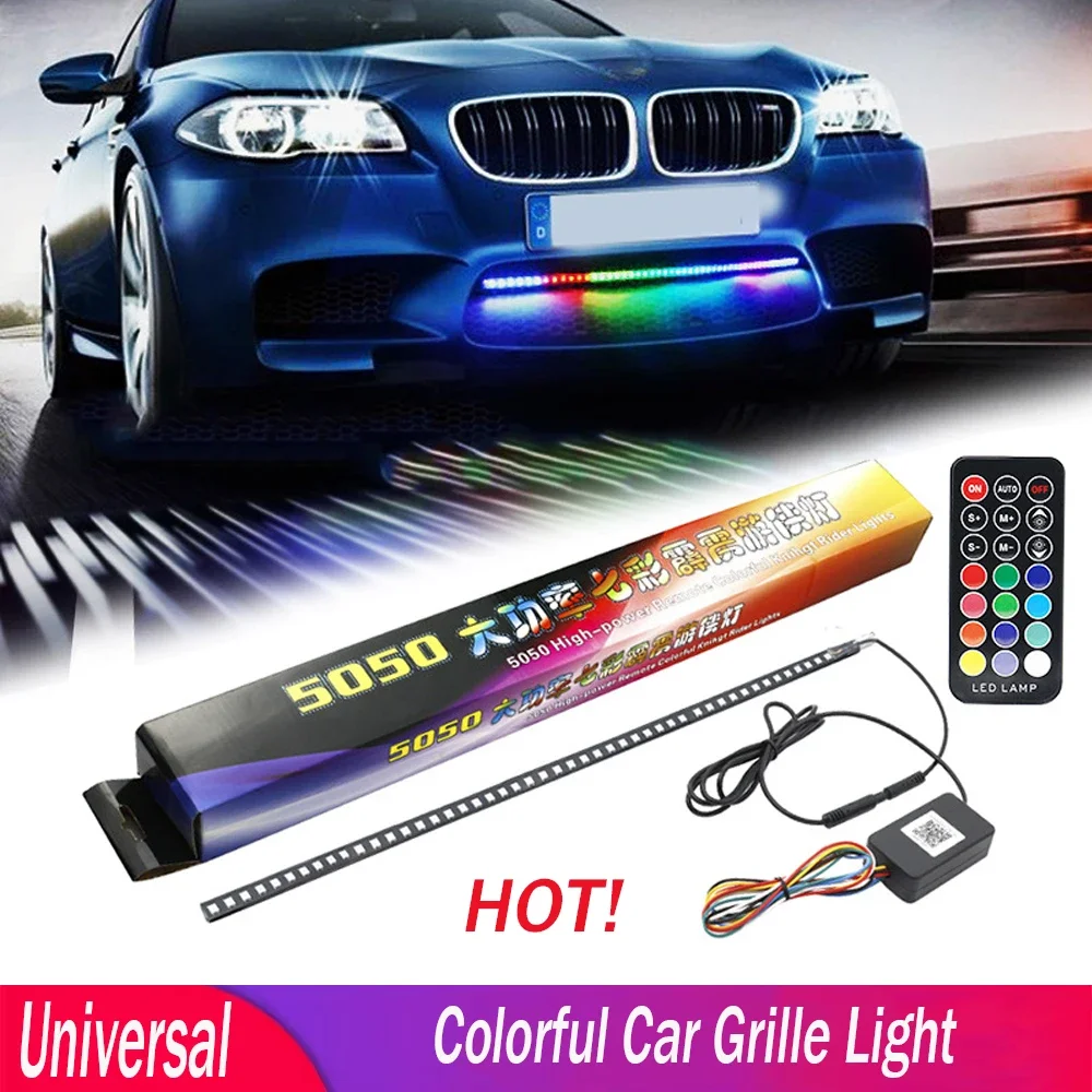 Hot Sales!Car Universal LED Grill Light Colorful Flowing Light Thunderbolt Ranger Lamp Remote Control RGB Breathing Light Strip