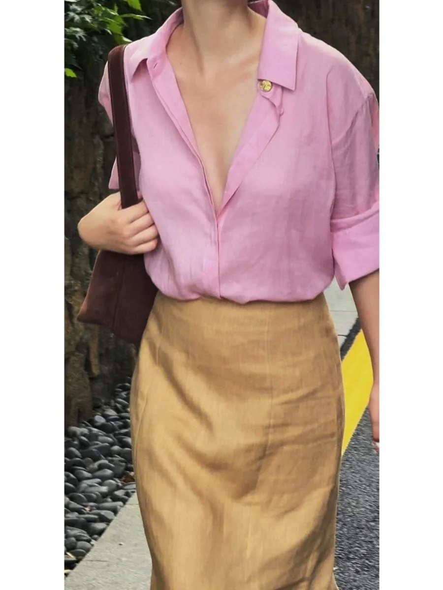 Faionable mat rose irt et jupe longue ensemble vêtements pour femmes deux pièces costume coréen Sle Polyester Fiber tenue d'été