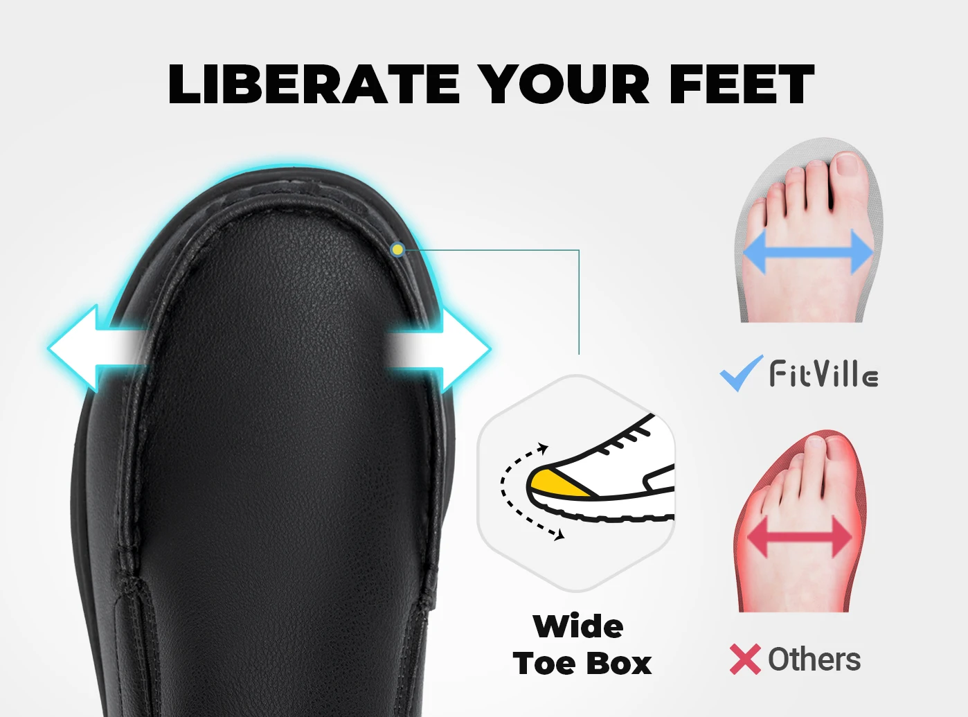 Fitville Men'S Loafers Slip-On Casual Shoes Leather Shoe Wide Width Lightweight For Swollen Feet With Arch Support Pain Relief