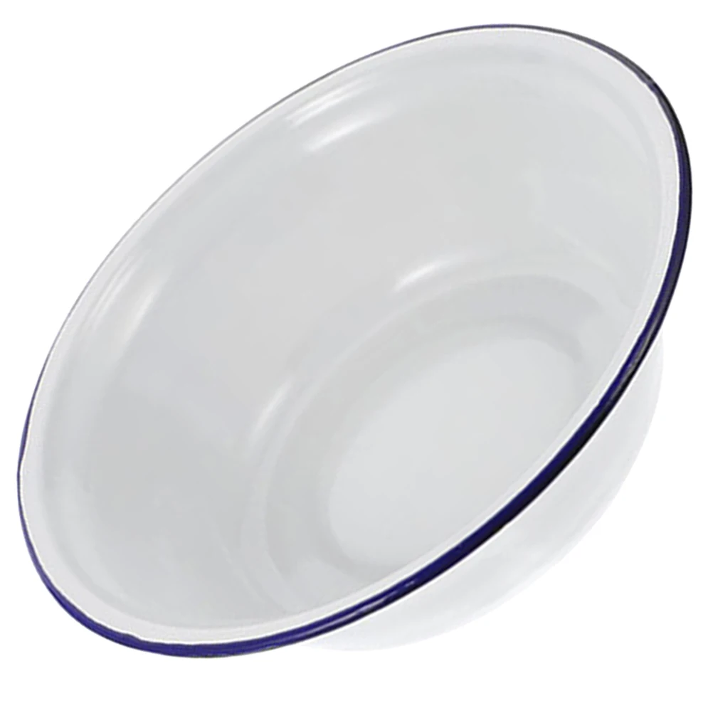

1pcs Retro Enamel Bowl Vintage Porcelain Basin Large Deep Soup Container Kitchenware Fruit Snack Holder Safe for Picnic