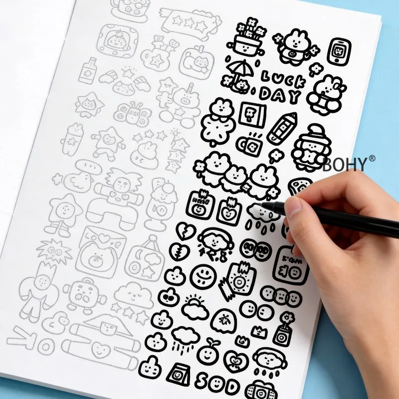 1 Drawing Coloring Album Including Themed Black and White Line Drafts Such As Bears, Rabbits, Food and Desserts, Plants 40 Pages