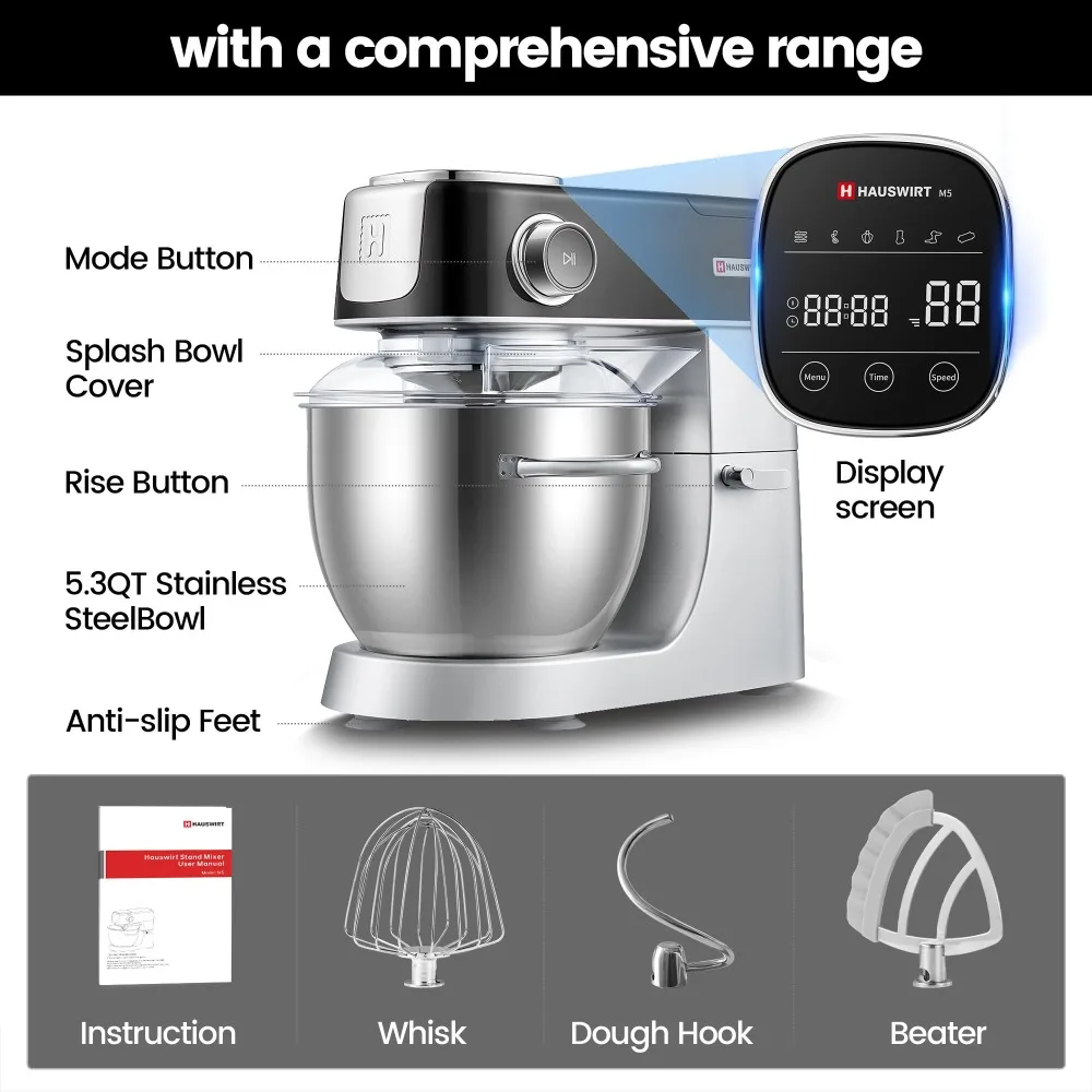 2024 Electric Stand Mixer, LED Household Stand Mixers, 5.3QT Electric Food Mixer Stand, 11Speeds 3-IN-1 Kitchen Stand Up Mixers